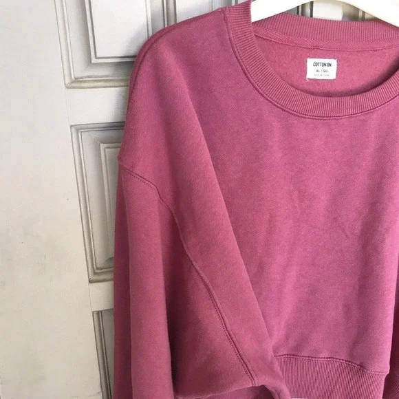 Cotton On Cropped Sweatshirt SzXL Long Sleeves Bottom & Cuffs Pink NWOT - Picture 7 of 8